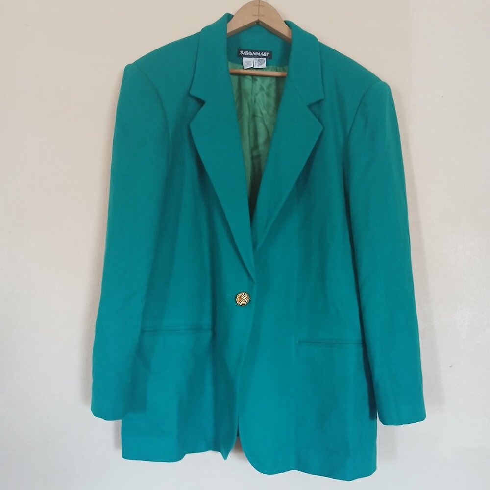Vintage Savannah Blue-Green Wool Blazer Women's Size 16